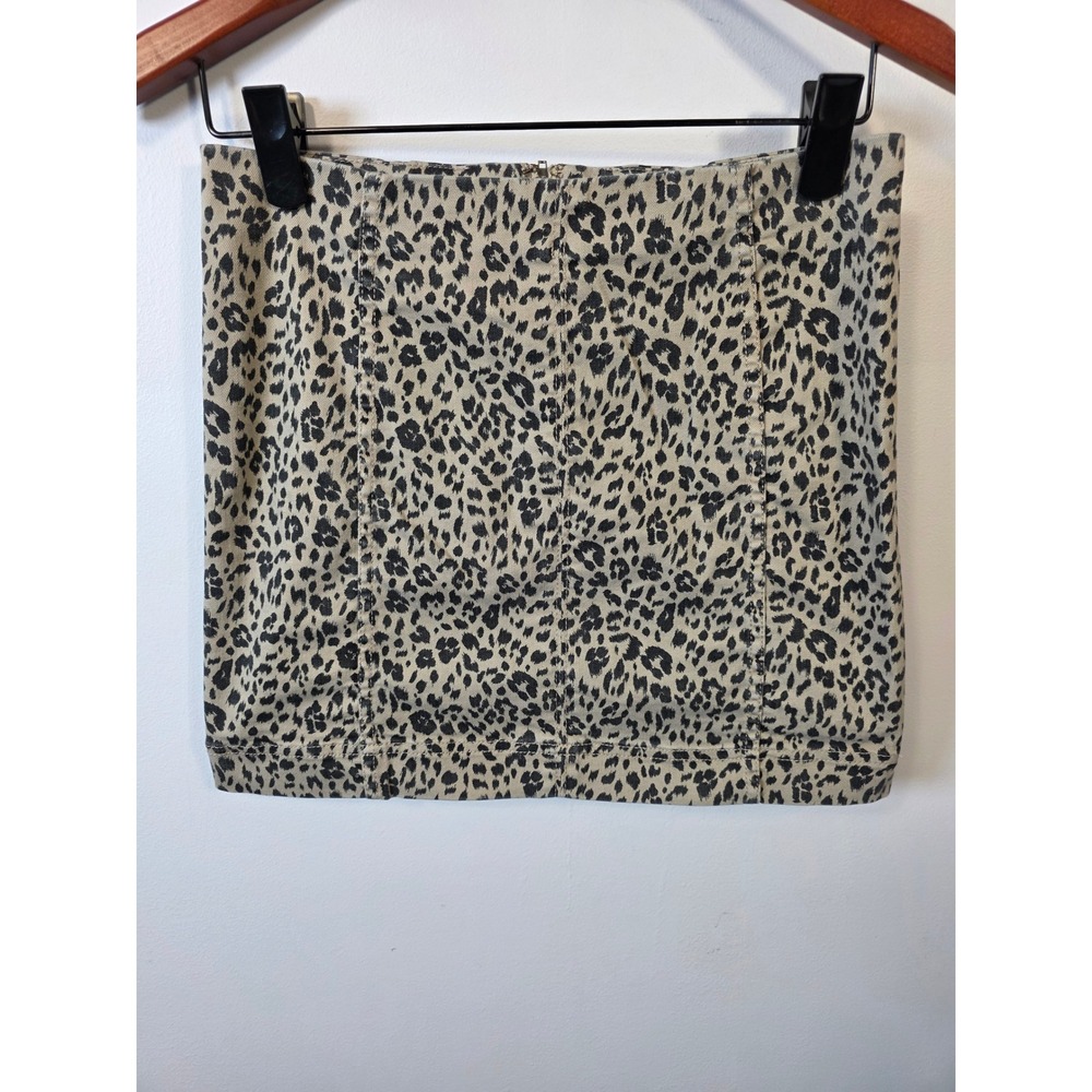 Jolt Womens Leopard Print Denim Mini Skirt Khaki Black Size Jrs. 7 28W